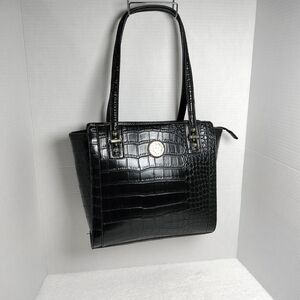 Anne Klein Black Croc-Embossed Shoulder Bag